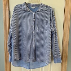 Beach Lunch Lounge Long Sleeve Button Up Lightweight Striped Shirt size M